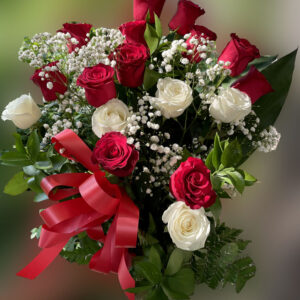 Bouquet di rose bianche e rosse cod-0001