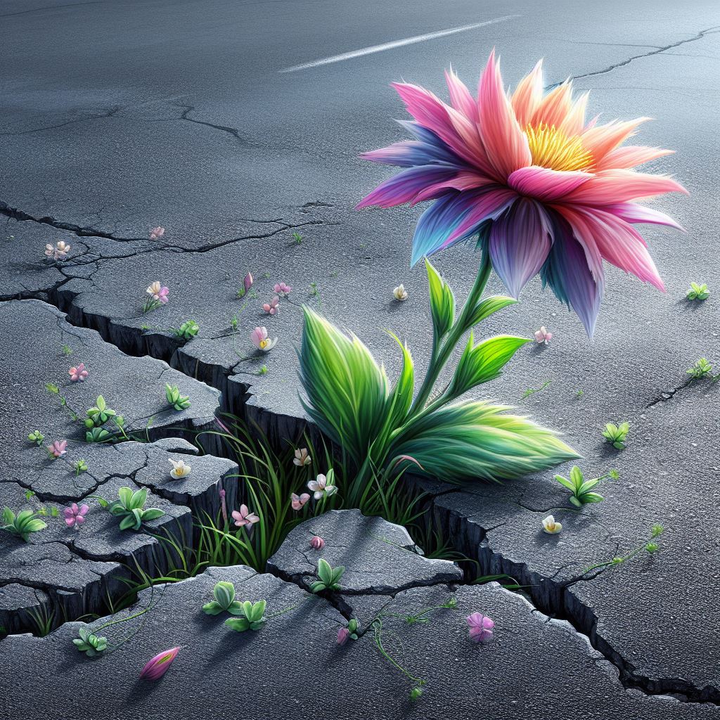fiore che buca l'asfalto