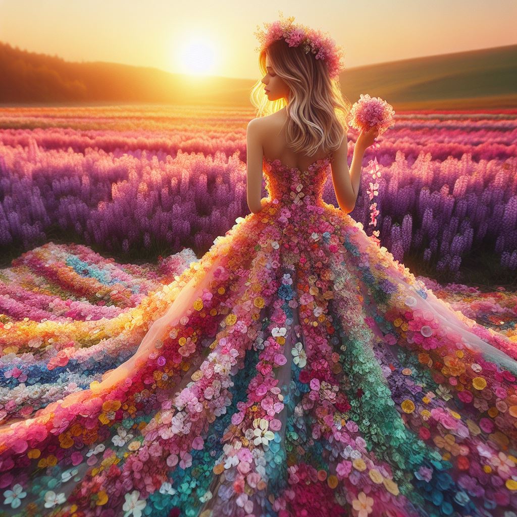 Donna vestita con un abito di fiori